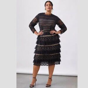 Anthropologie Forever That Girl Black Lace Tiered Ruffle Midi Dress